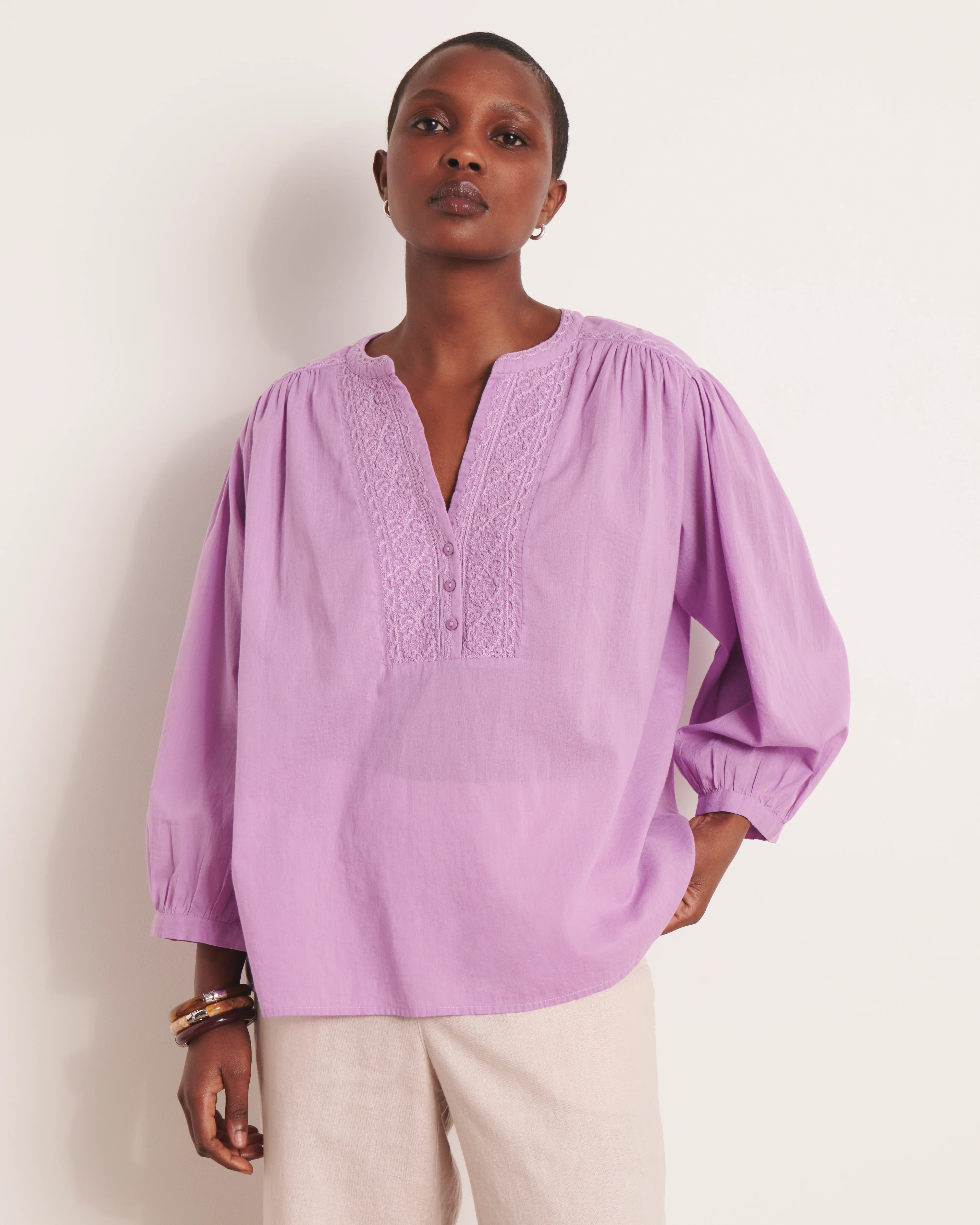 Blouse brodée violet CARREIRA/13079/351 - Image 3