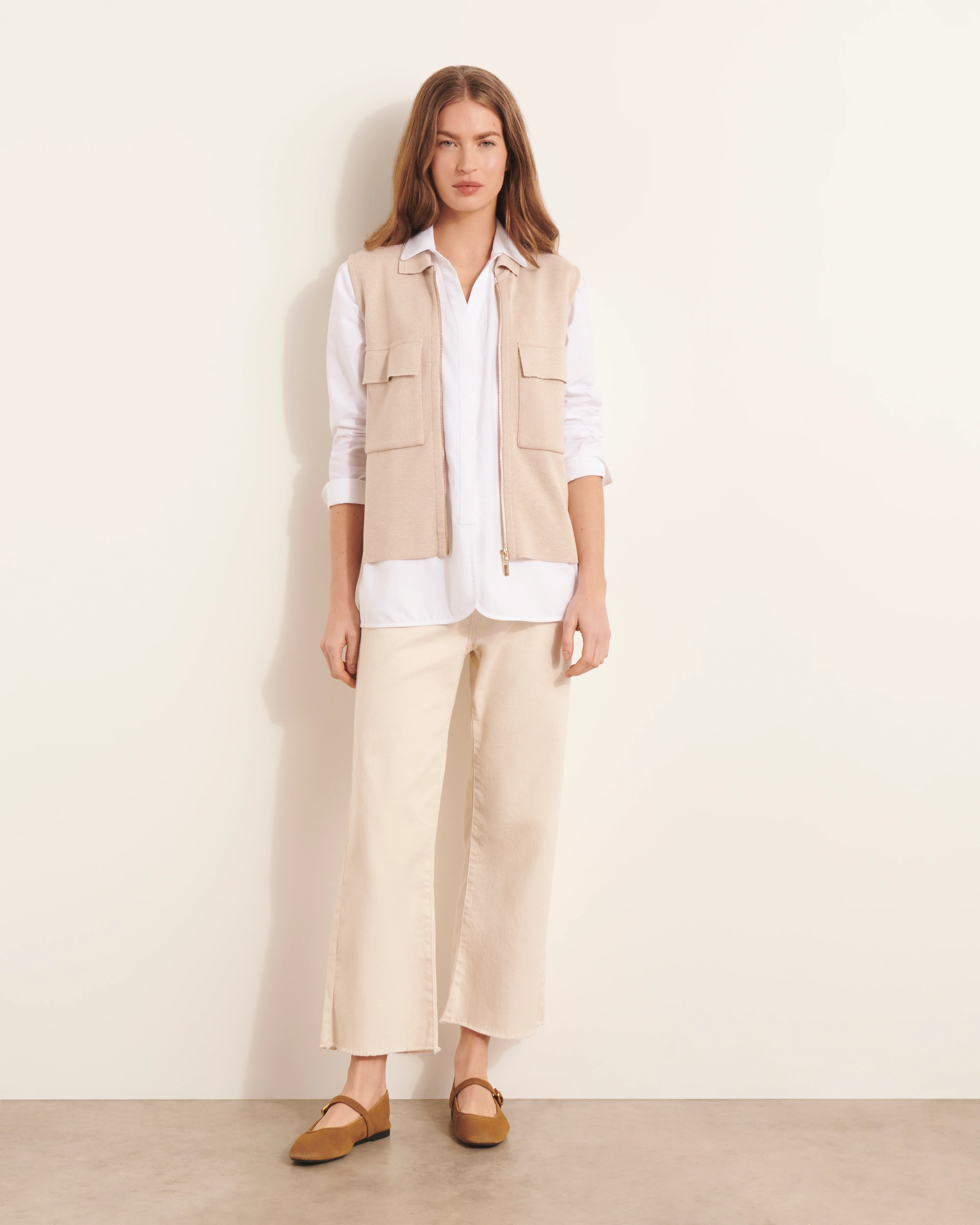 Gilet beige sans manches en maille milano GANACHE/13046/784 - Image 3