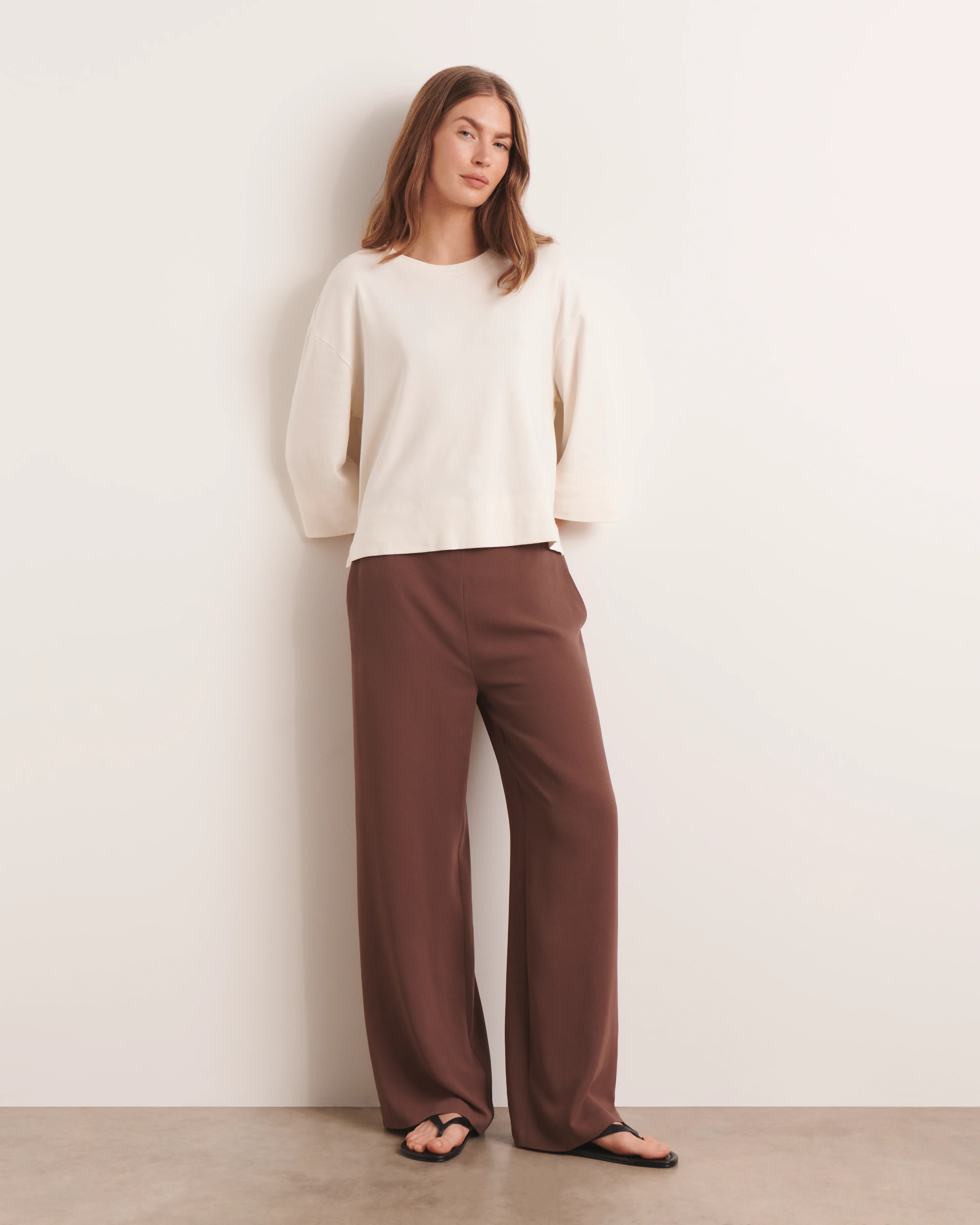 Pantalon large et fluide marron PORTOROSSO/13119/053 - Image 3
