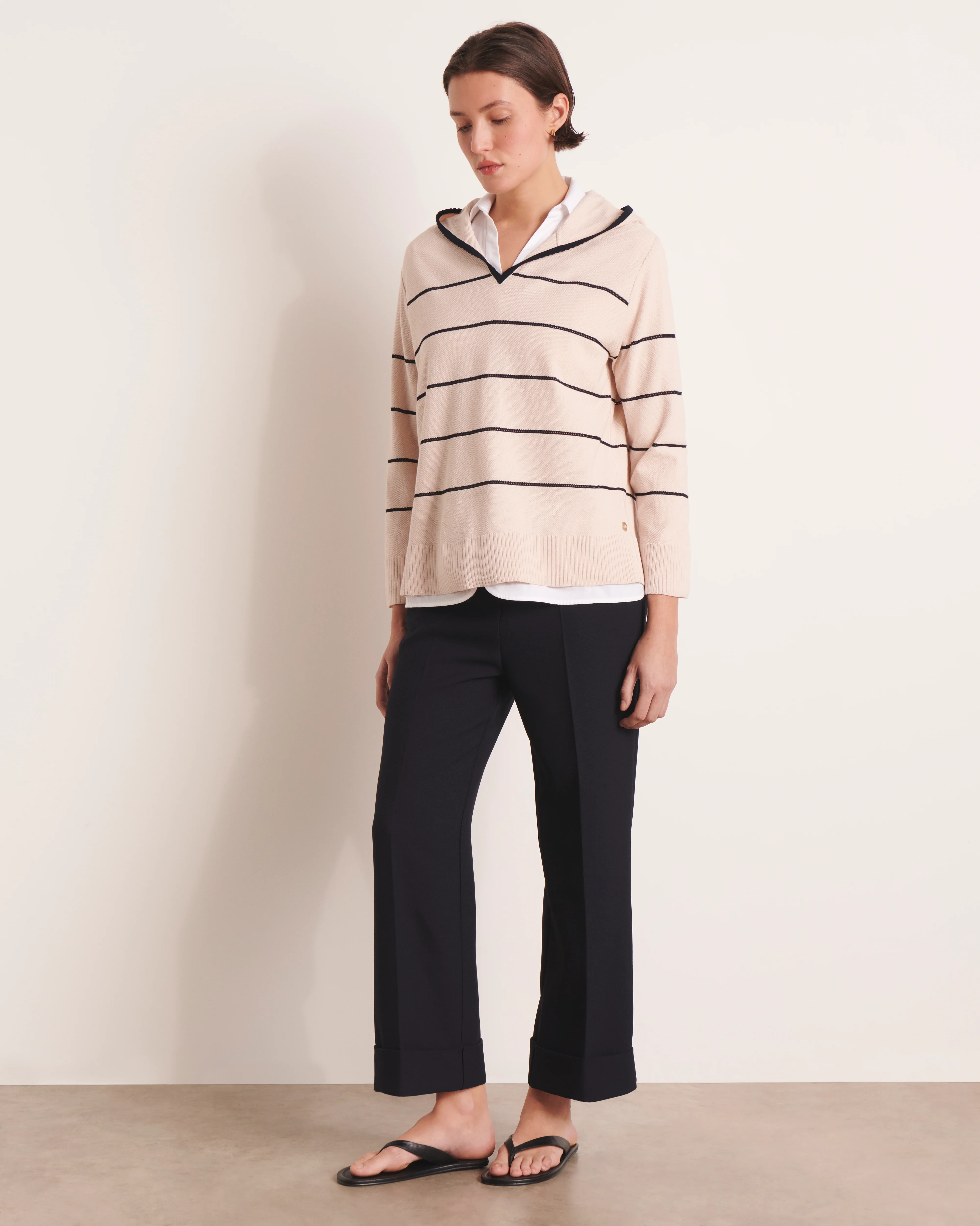 Pull à capuche beige à rayures en maille ALPHA-BIS/13236/781 - Image 2