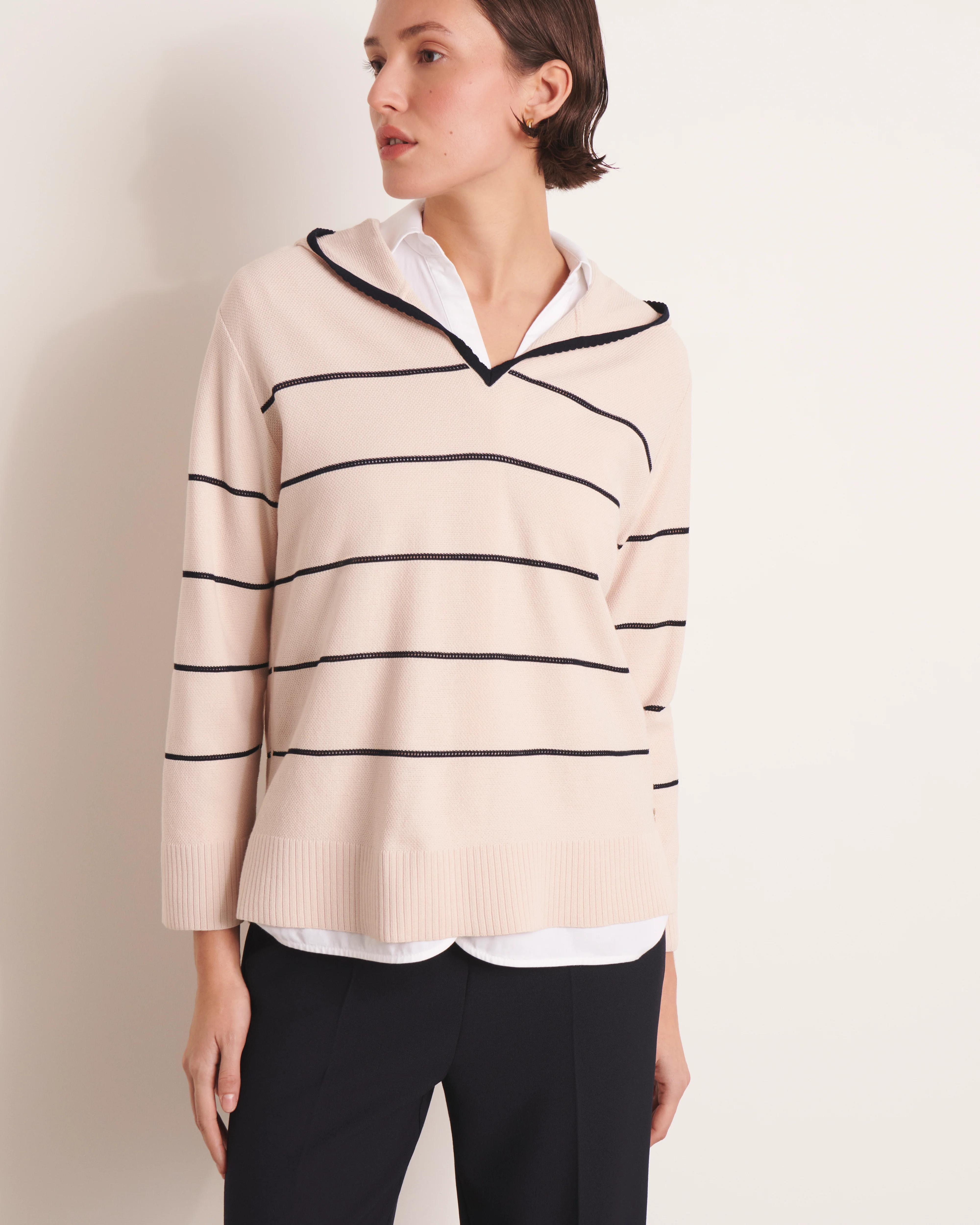 Pull à capuche beige à rayures en maille ALPHA-BIS/13236/781 - Image 3