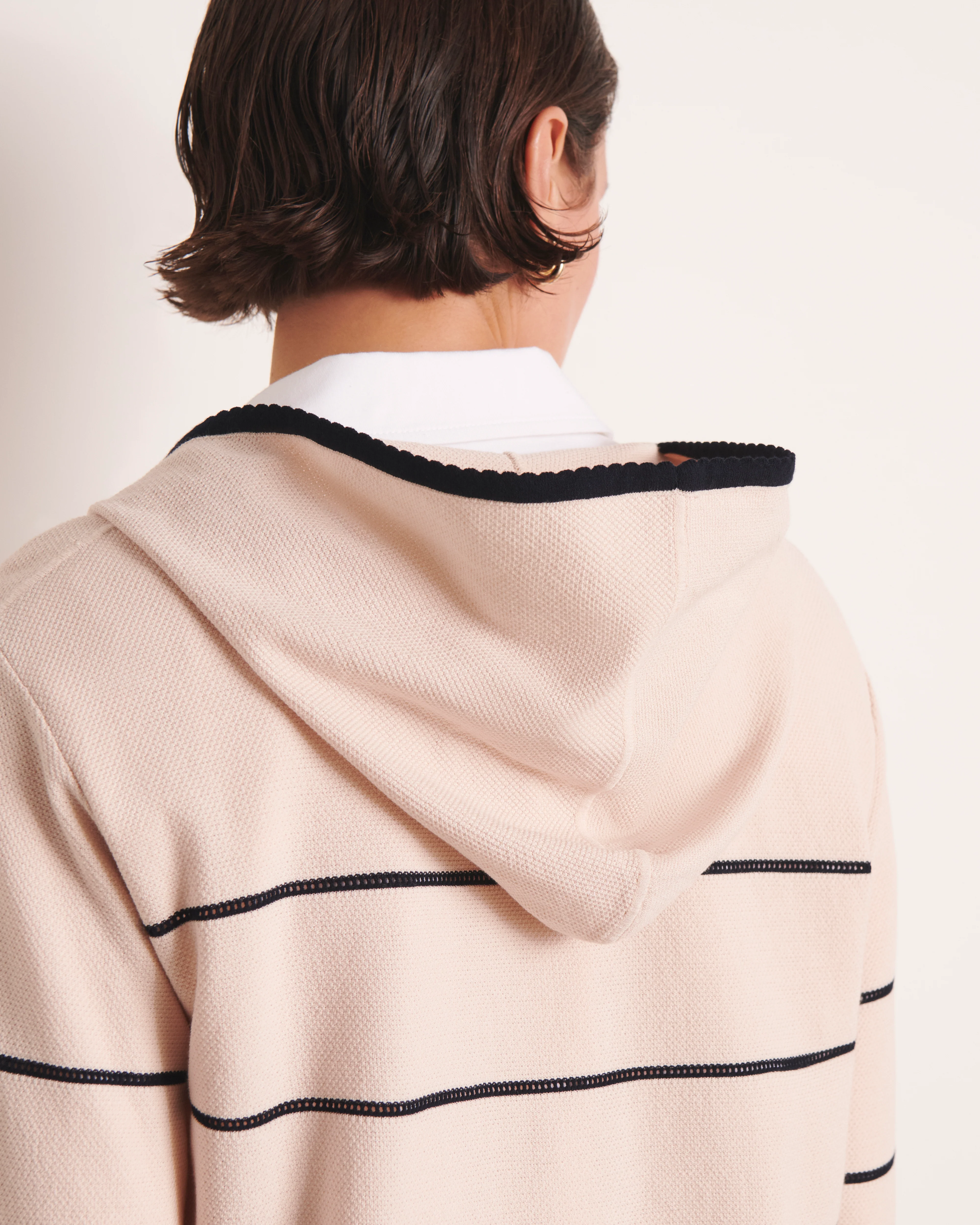 Pull à capuche beige à rayures en maille ALPHA-BIS/13236/781 - Image 4