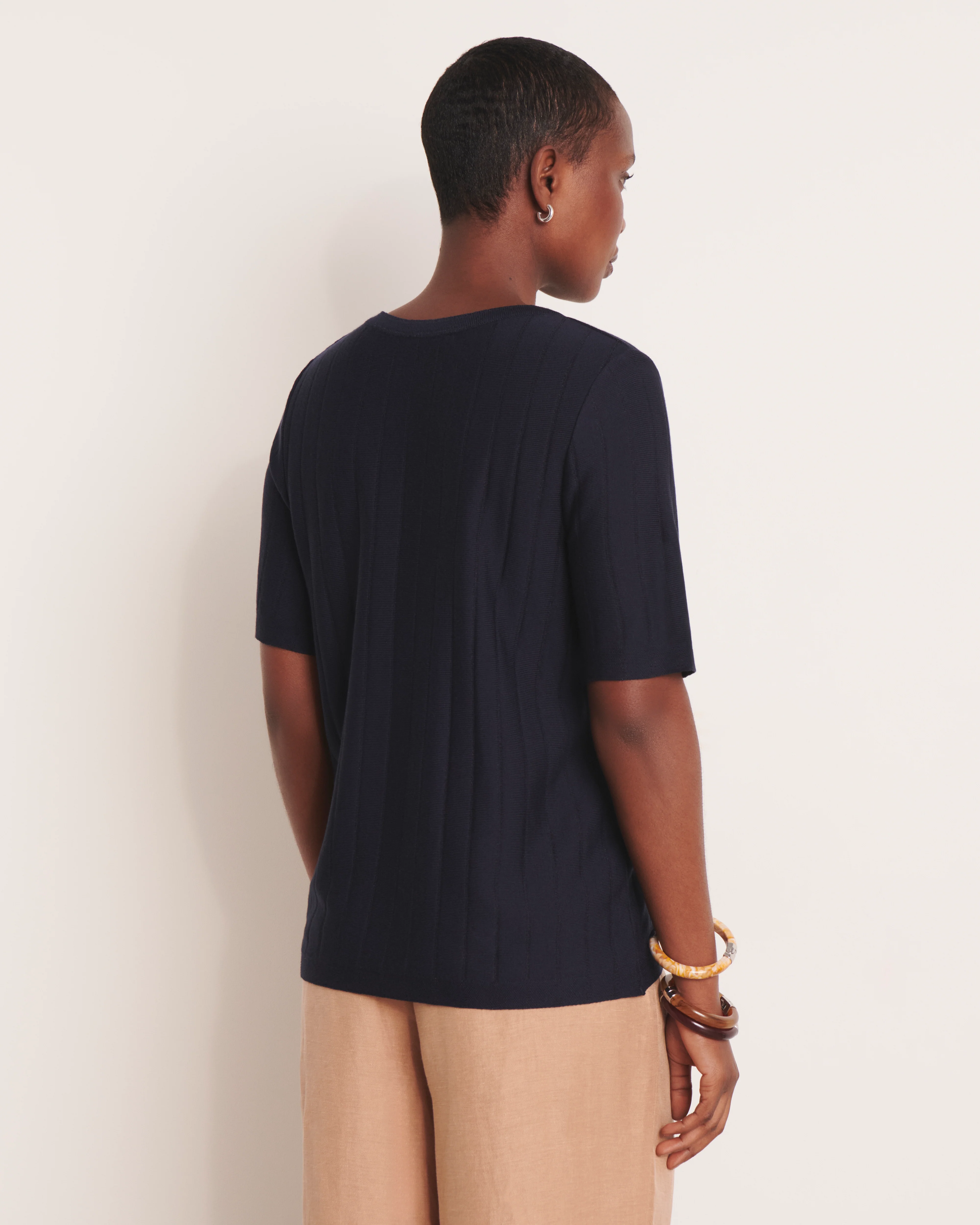 Pull bleu marine en maille manches courtes ABYSSE/13016/317 - Image 3