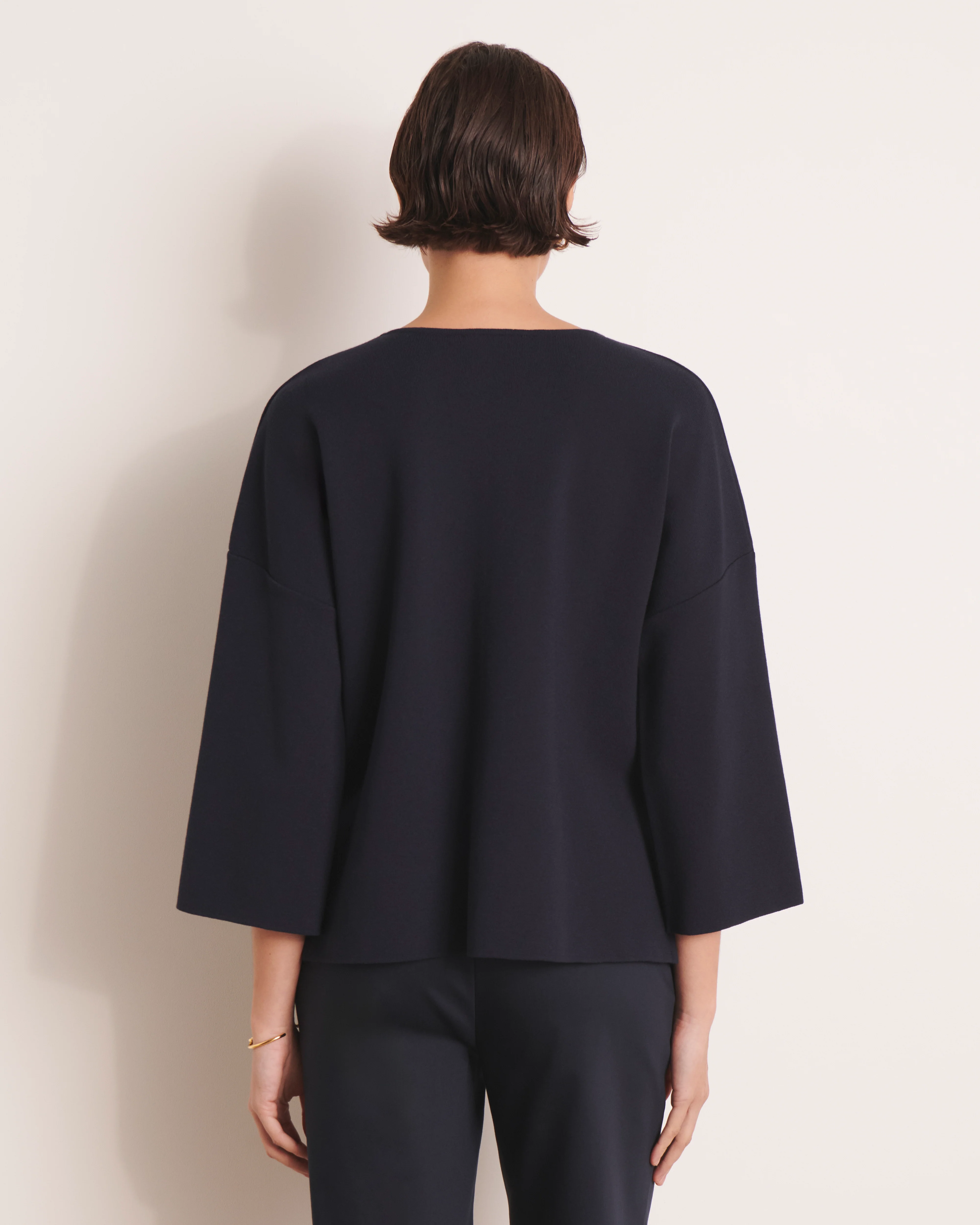 Pull bleu marine encolure V en maille milano ALEXINE13/13066/313 - Image 5