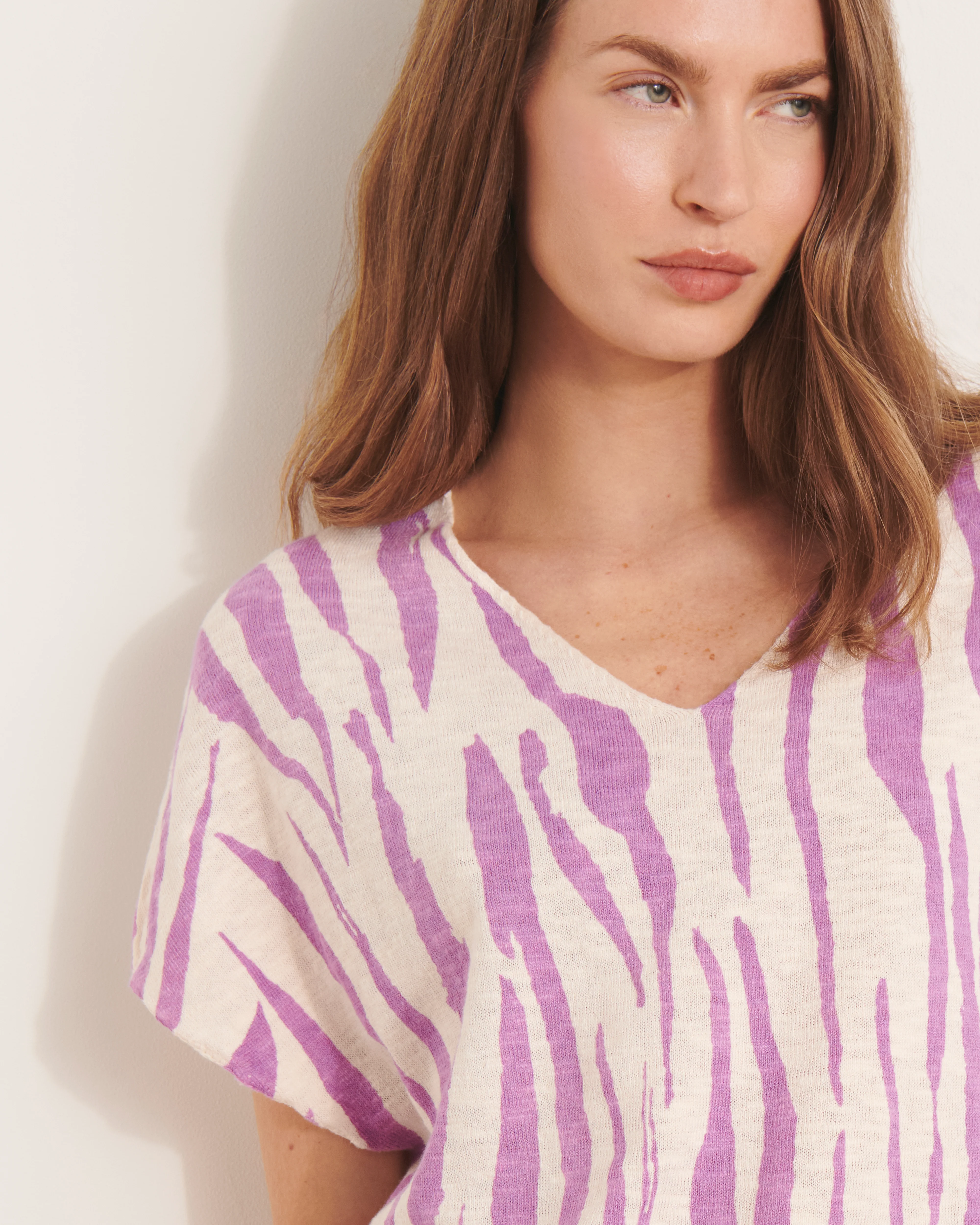 Pull kimono en maille imprimé violet ALZEBRE/13188/891 - Image 2