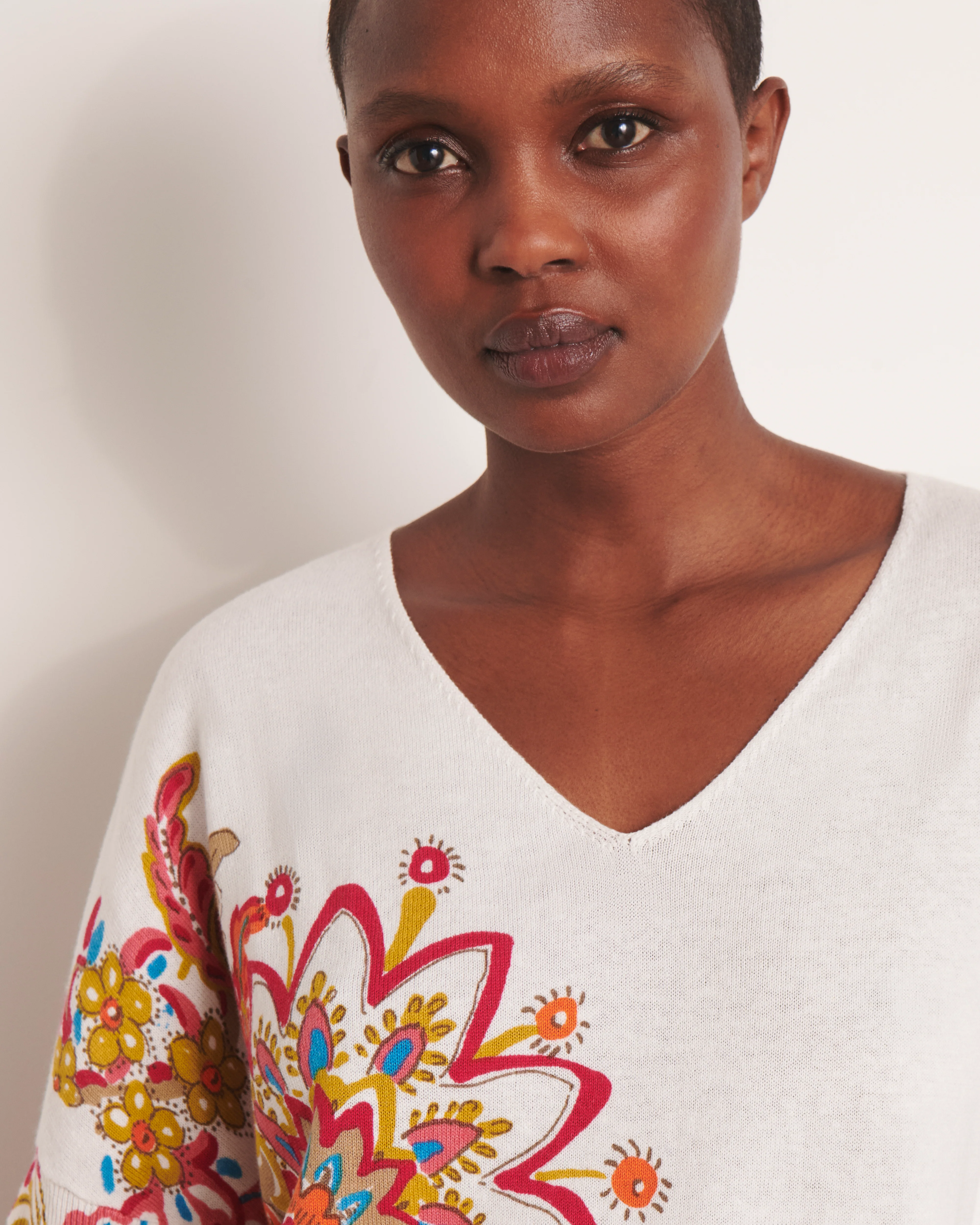 Pull kimono blanc en maille imprimée ALISCAS/13232/773 - Image 2