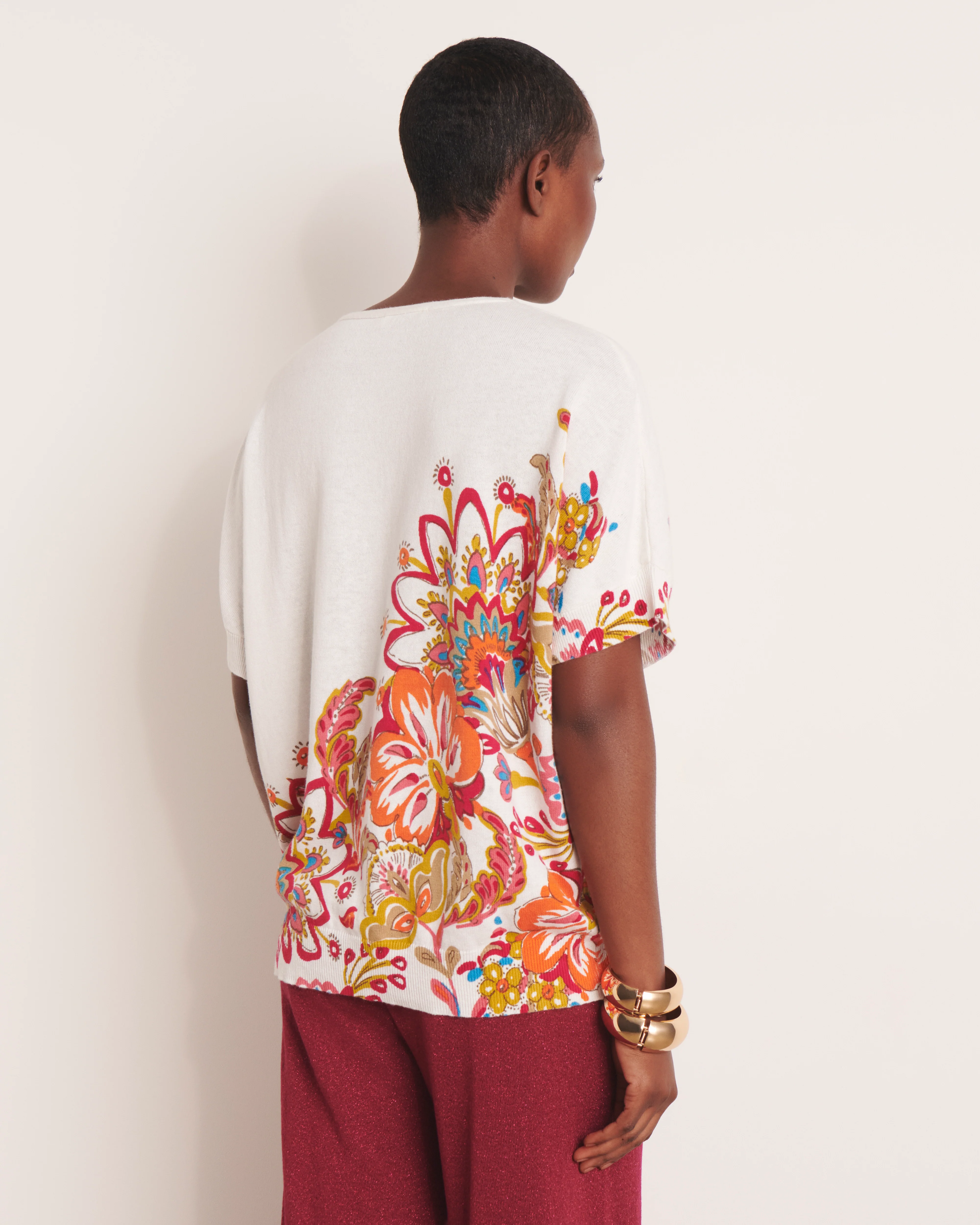 Pull kimono blanc en maille imprimée ALISCAS/13232/773 - Image 3