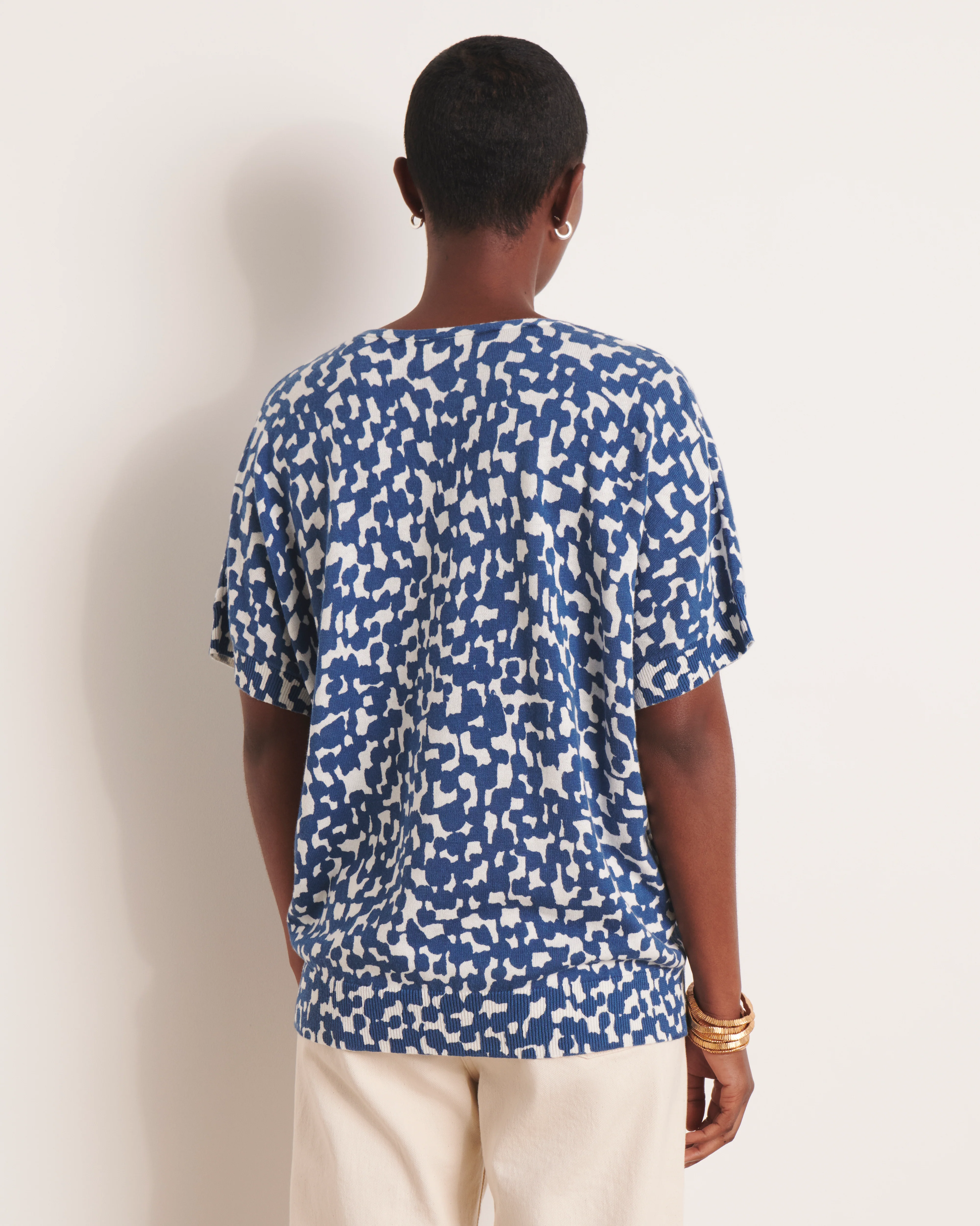 Pull kimono bleu en maille imprimée ALISMA-NEW/13137/881 - Image 3