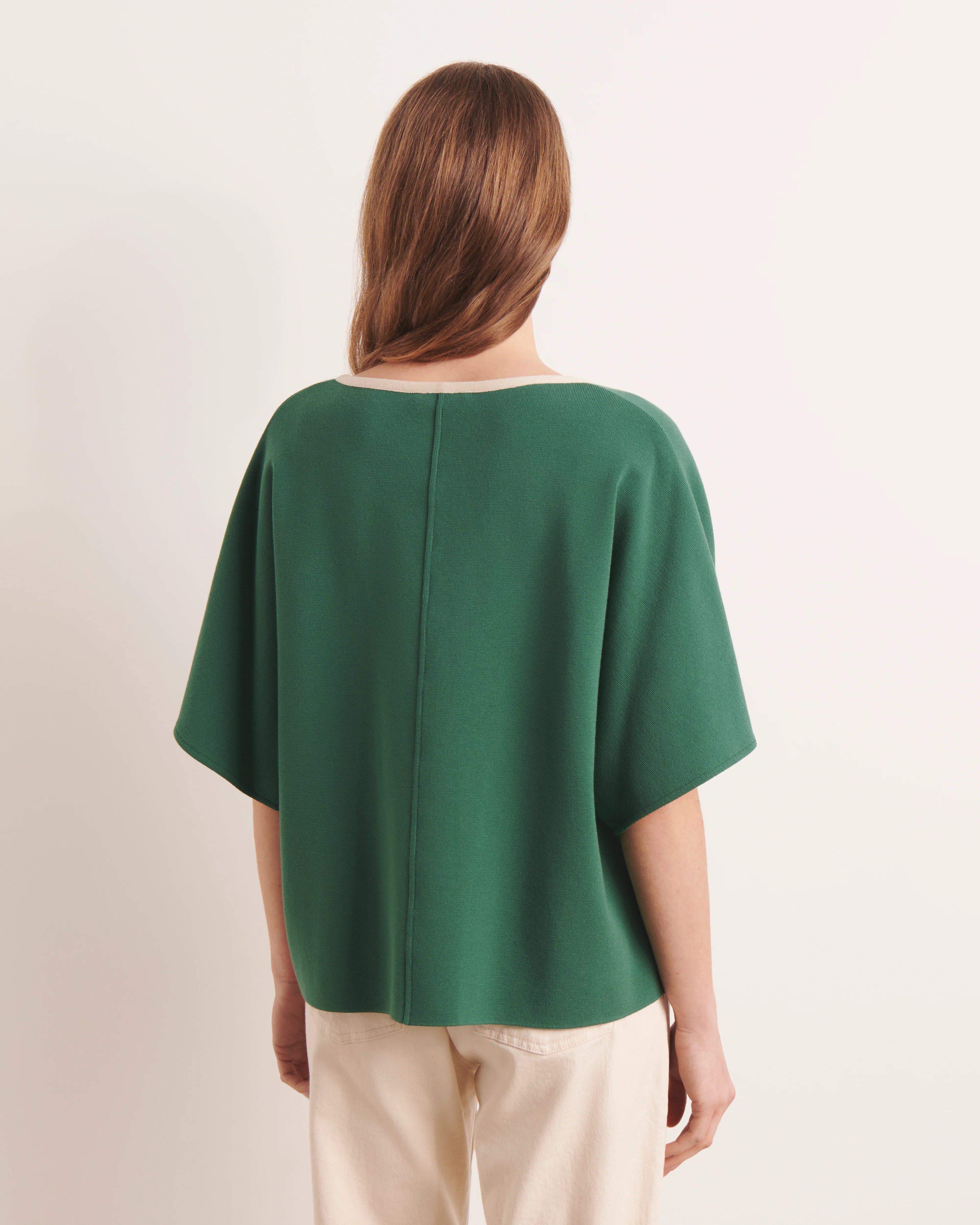 Pull kimono vert en maille milano stretch AMER13/13158/170 - Image 3
