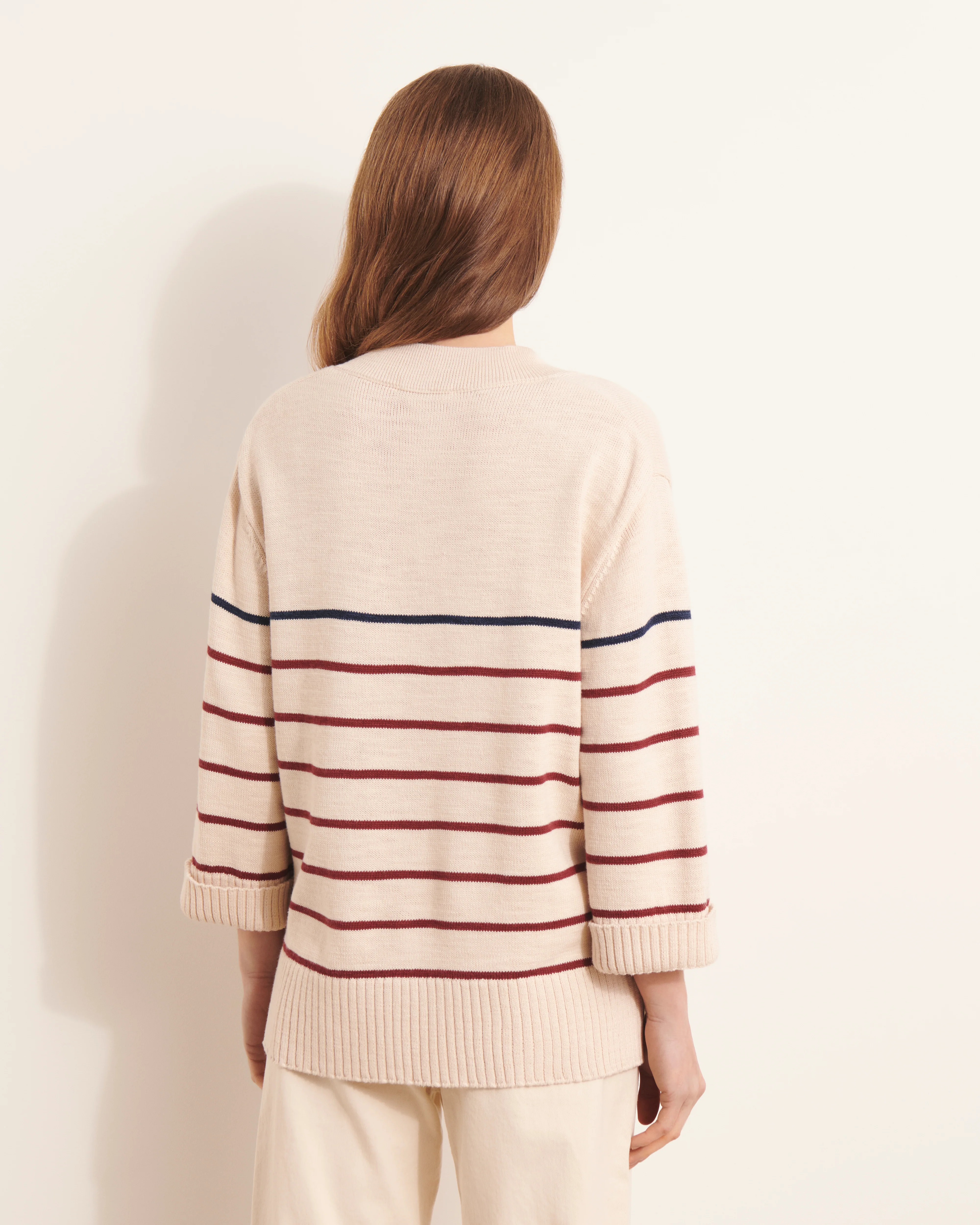 Pull marinière beige en maille AVEIRO13/13162/771 - Image 3