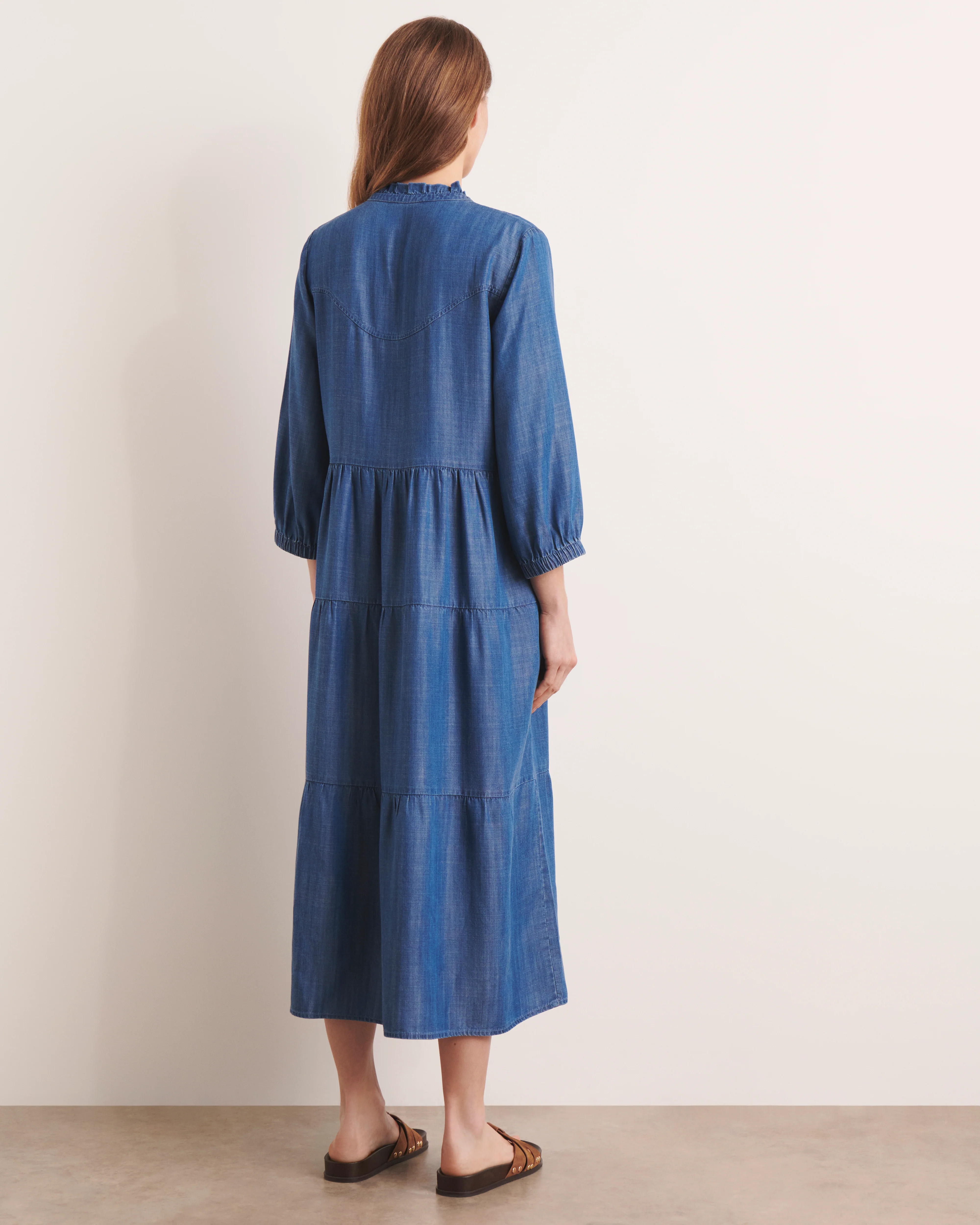 Robe bleue à volants longueur midi RITOURNELLE/13118/296 - Image 3