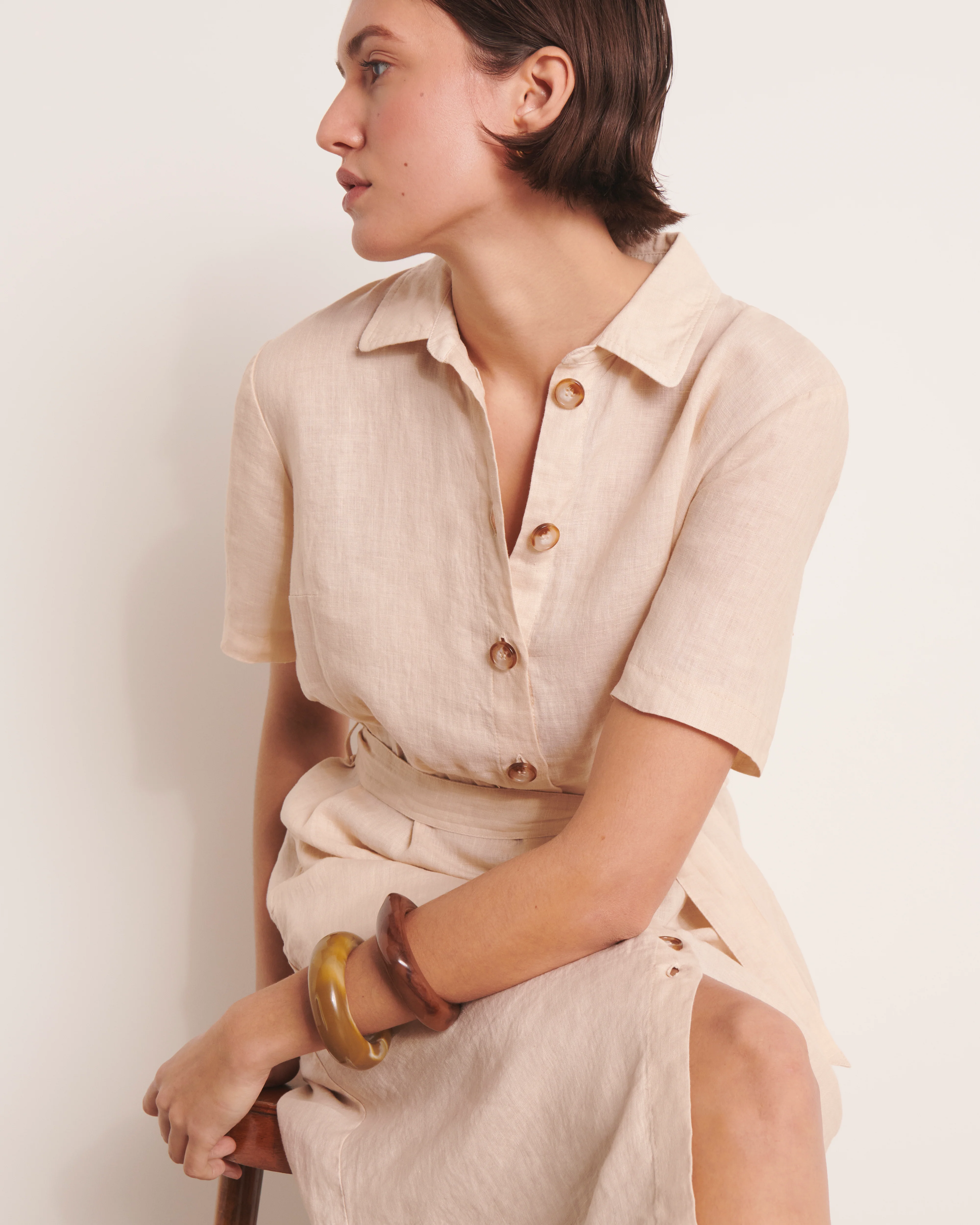Robe chemisier beige longueur midi RAFINA/13124/002 - Image 2