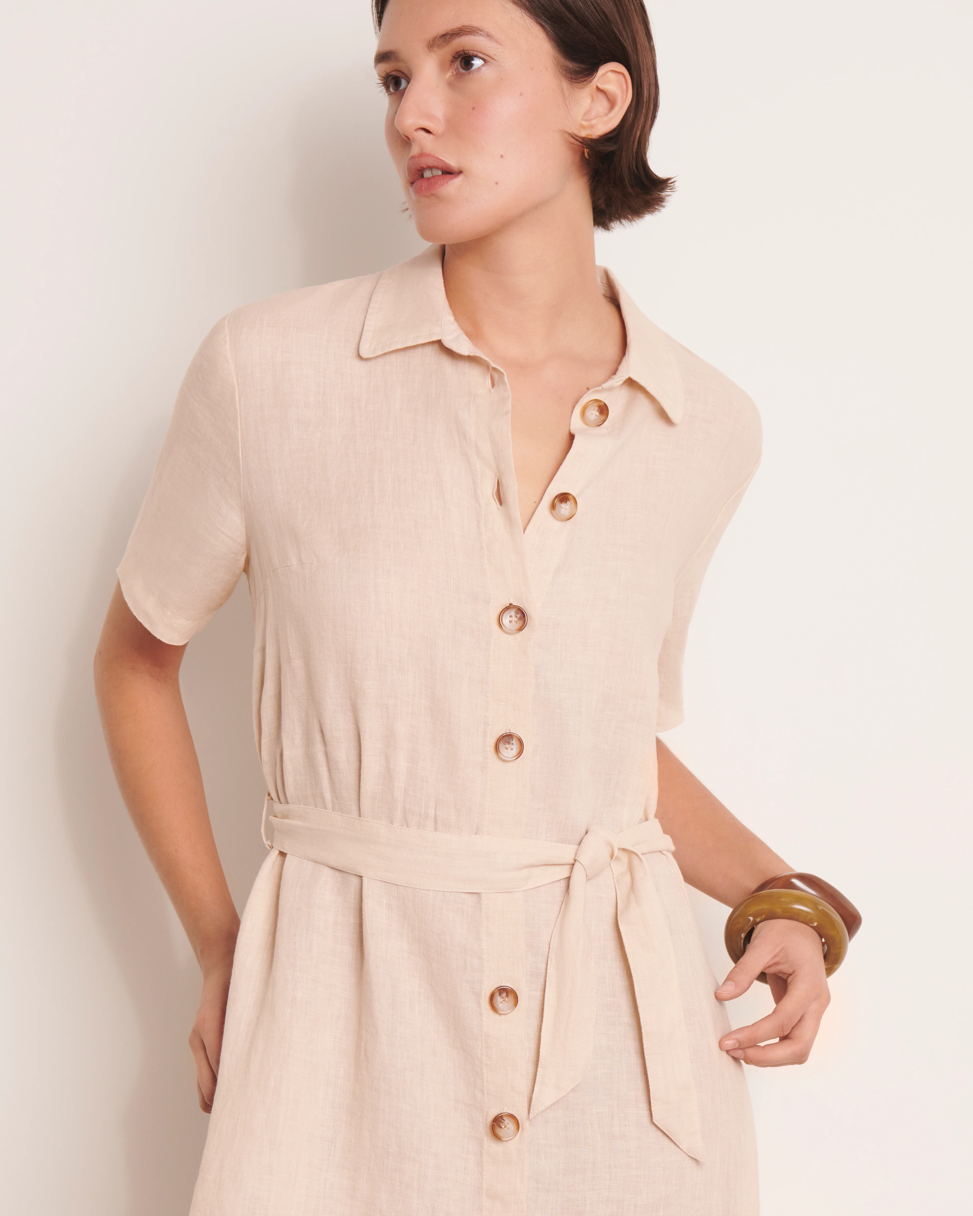 Robe chemisier beige longueur midi RAFINA/13124/002 - Image 3