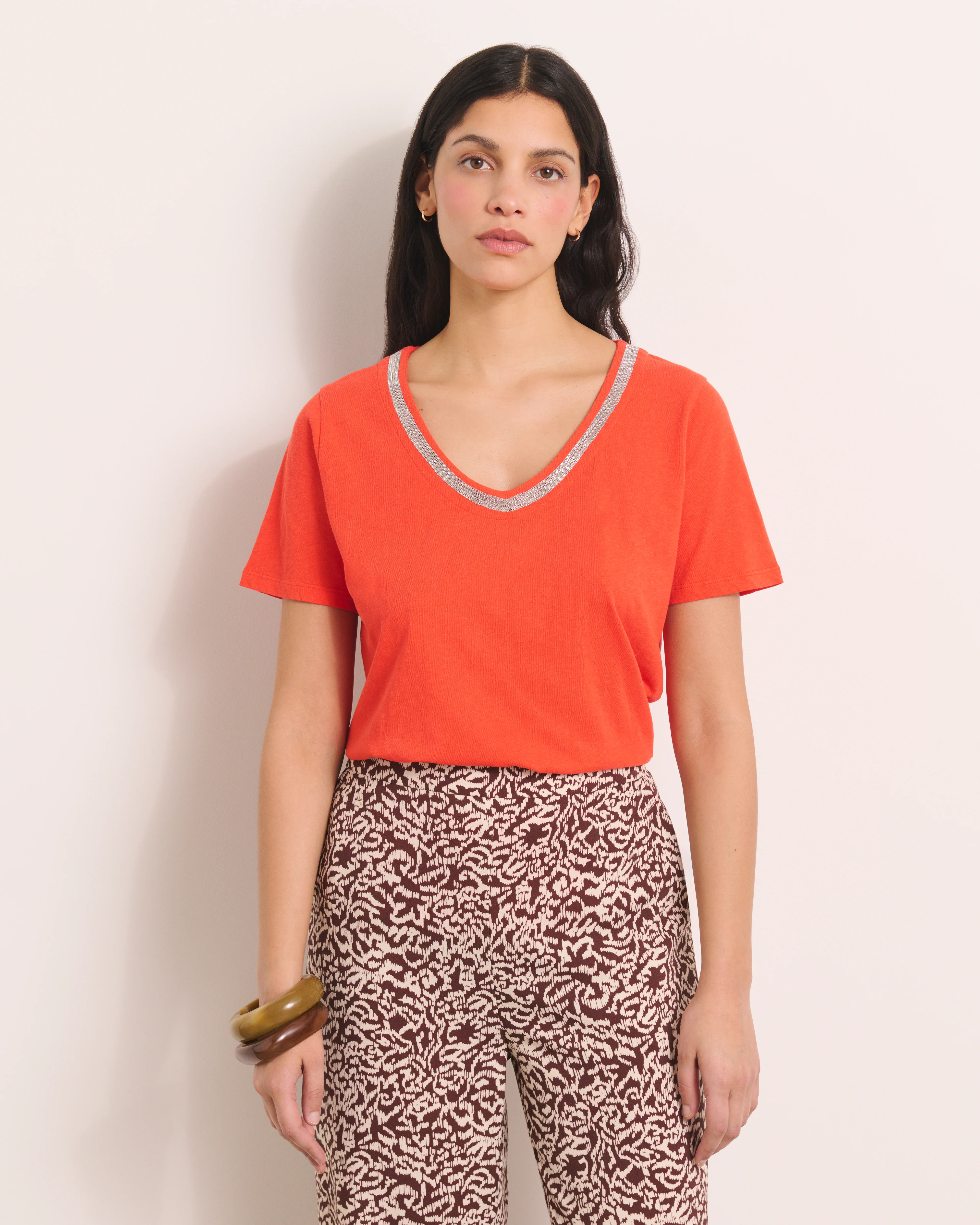 Tee-shirt orange encolure V TZATZIKI/13202/117 - Image 2