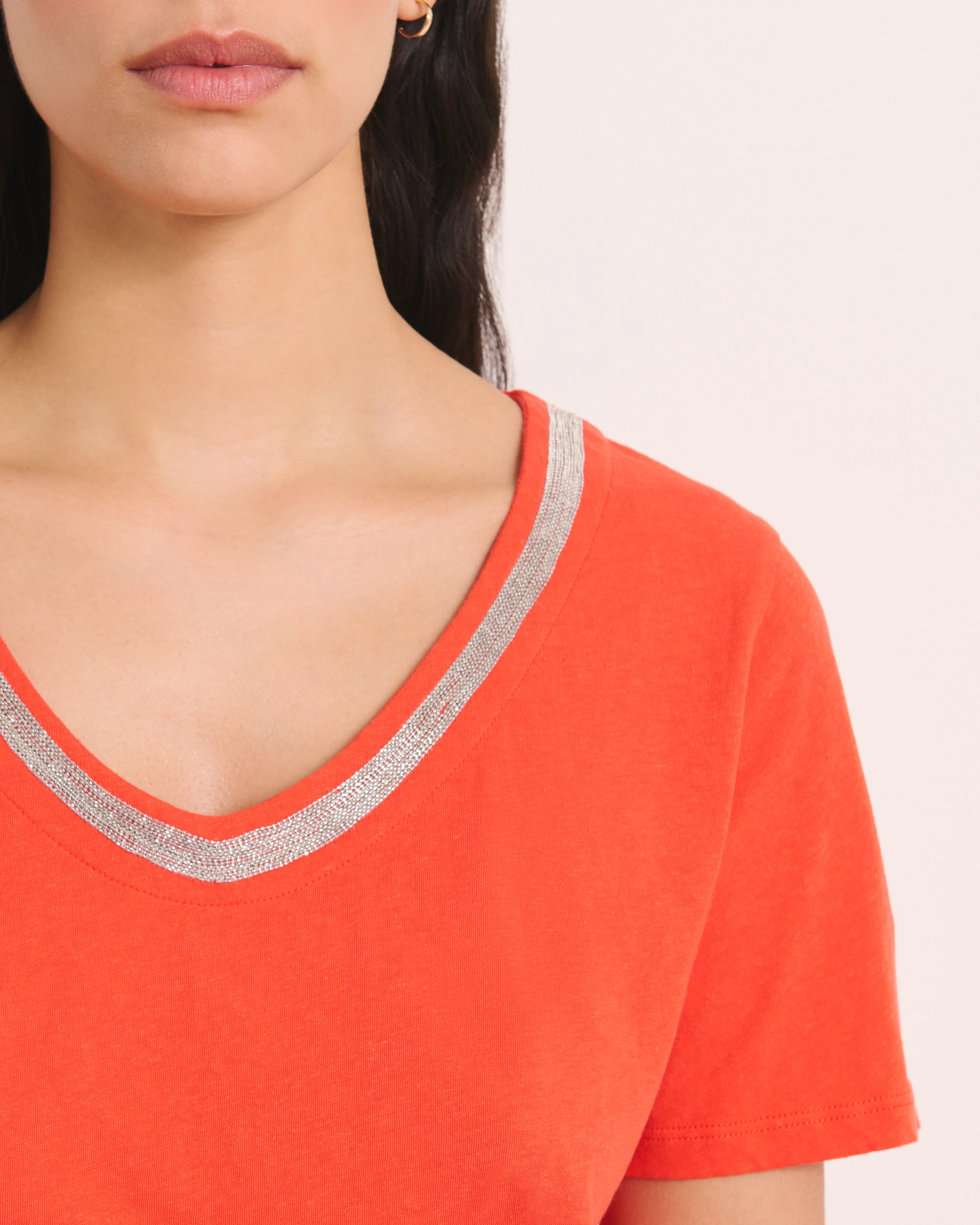 Tee-shirt orange encolure V TZATZIKI/13202/117 - Image 3