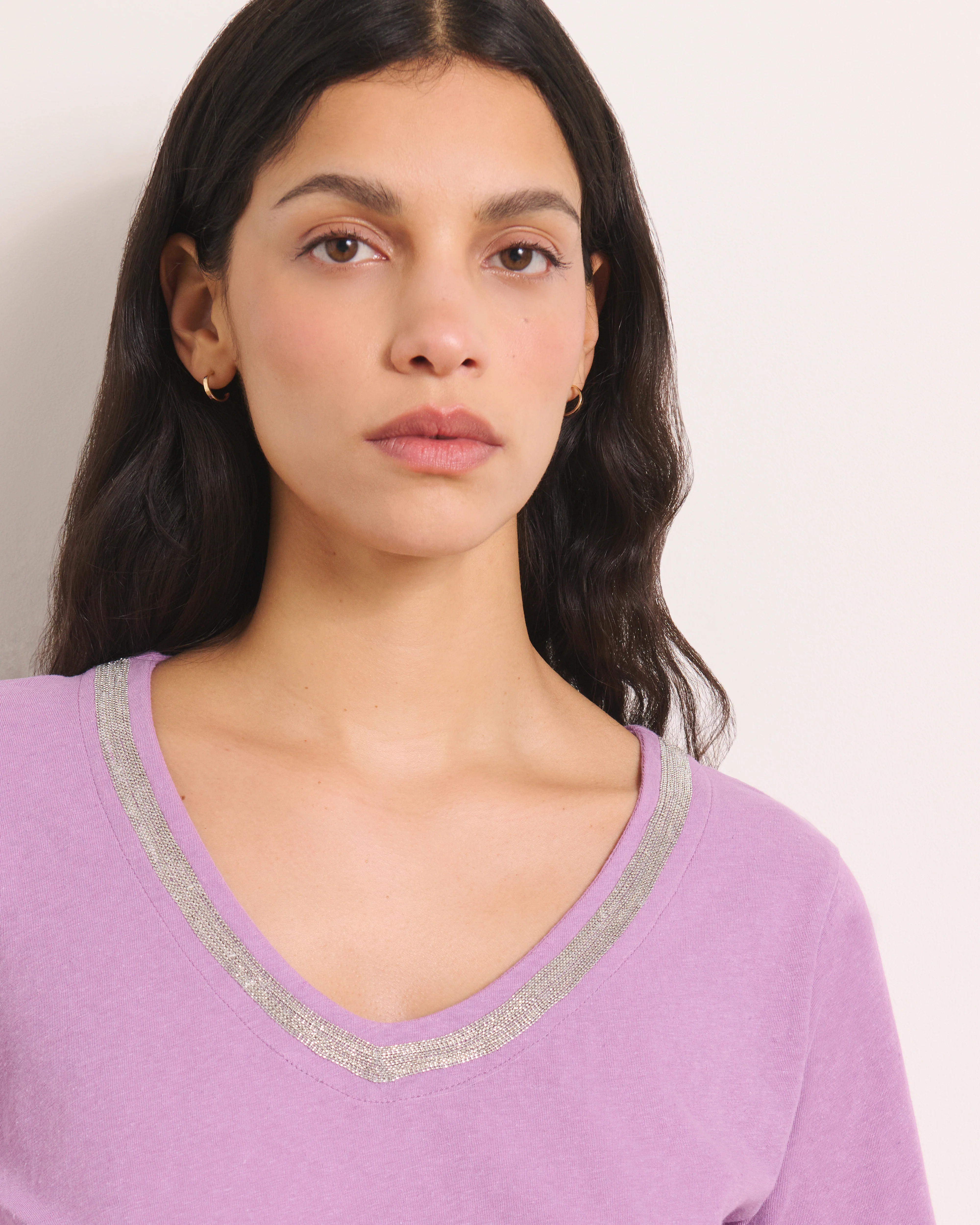 Tee-shirt violet encolure V TZATZIKI/13202/351 - Image 2