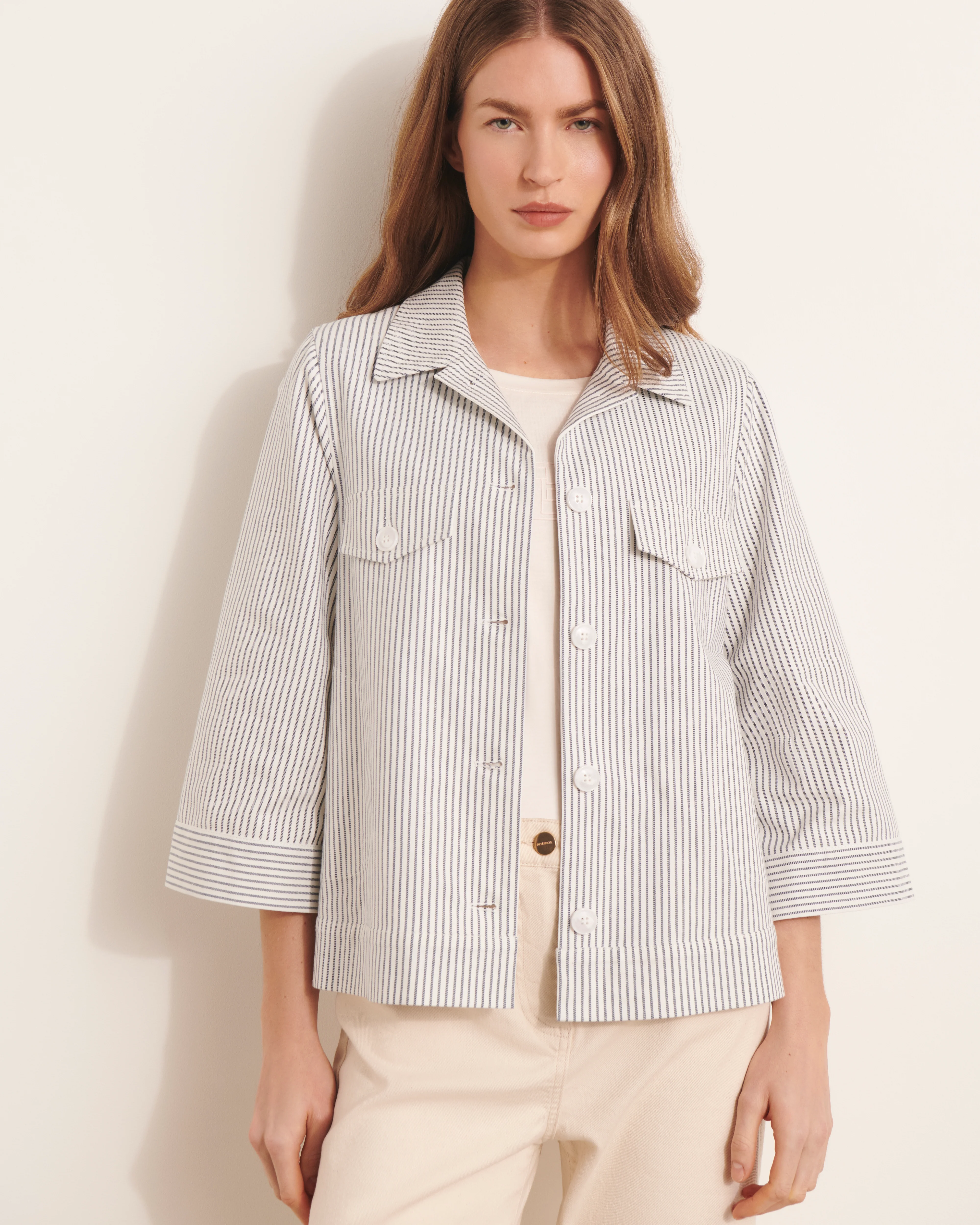 Veste courte à rayures beige et bleu BALIESSE/13219/521 - Image 3