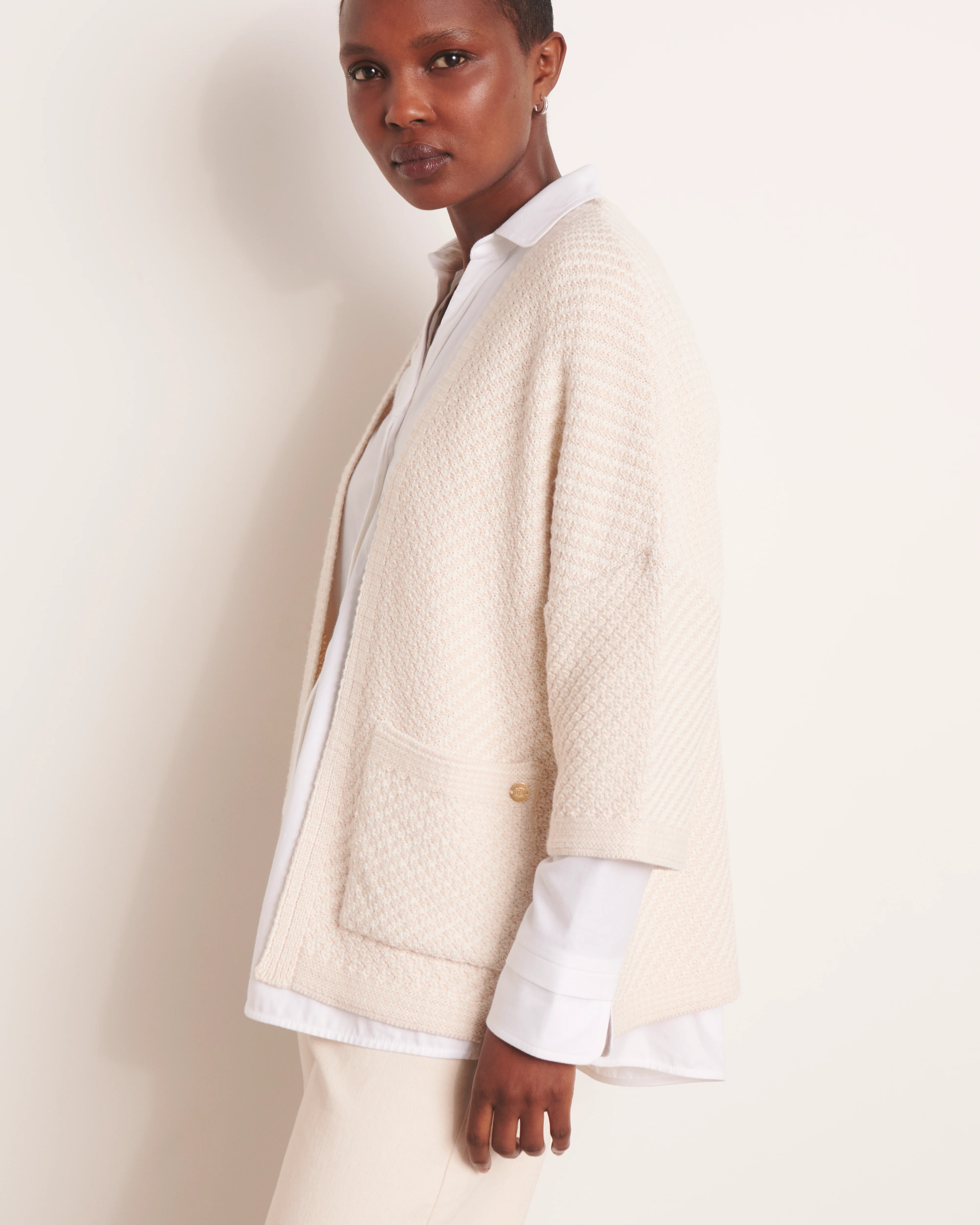 Veste en maille beige point fantaisie VALLETTA/13007/005 - Image 3