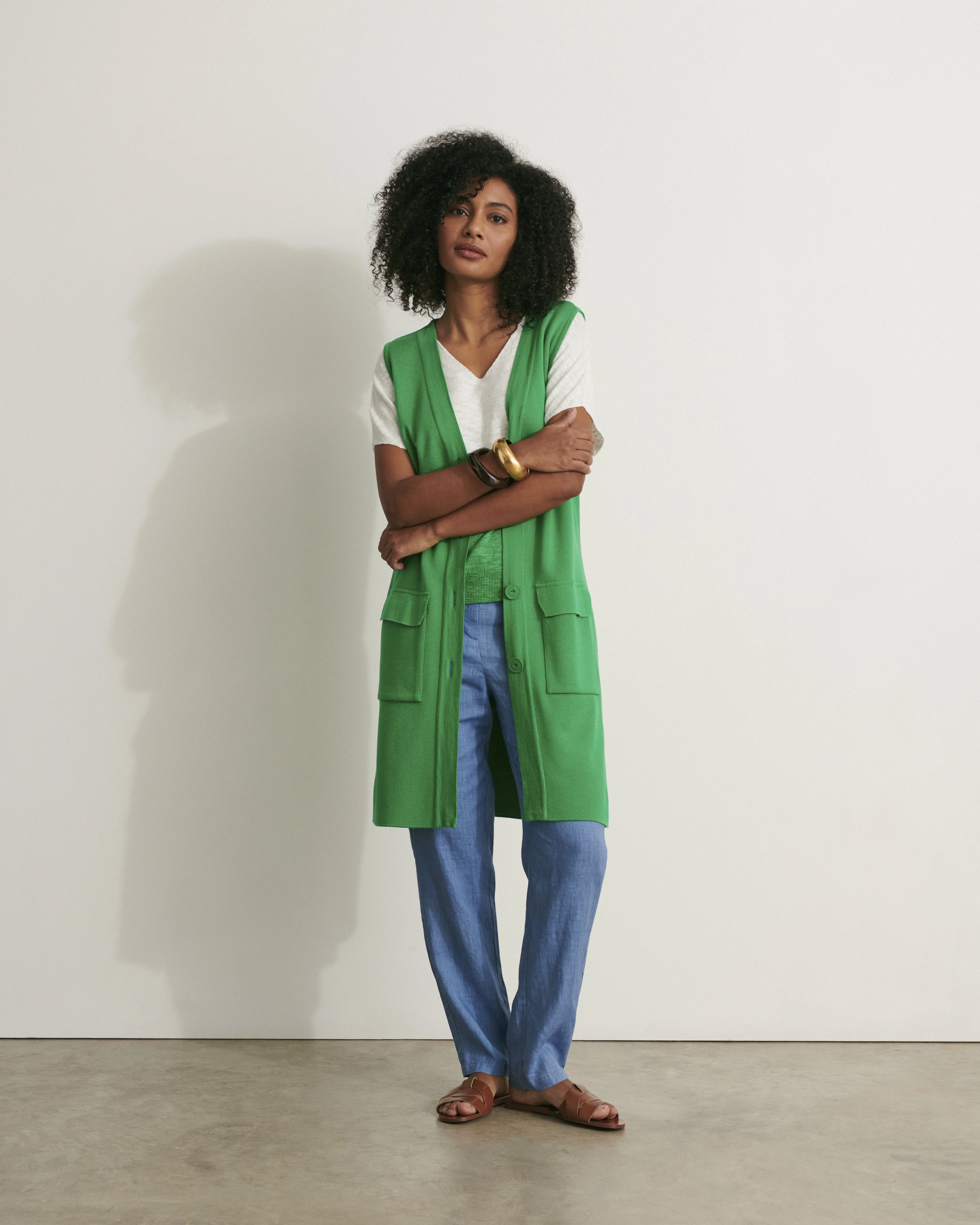 Veste longue en maille milano sans manches en laine mérinos GABAIN/11007/185